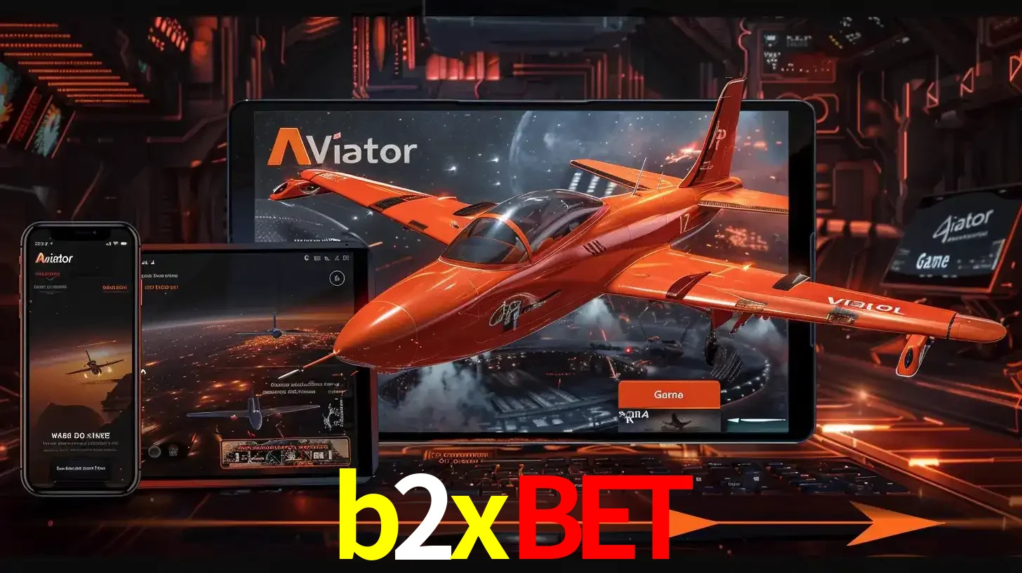 Apresentação tecnológica do jogo Aviator com um avião saindo da tela de um tablet, demonstrando a experiência imersiva em múltiplos dispositivos no b2xbet.