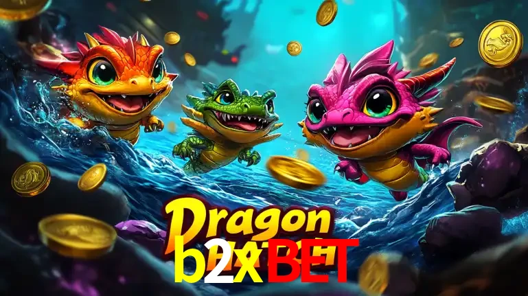 Arte promocional do jogo Dragon Hatch com três adoráveis dragões bebês nadando entre moedas de ouro, um dos slots mais divertidos para jogar no cassino b2xbet.