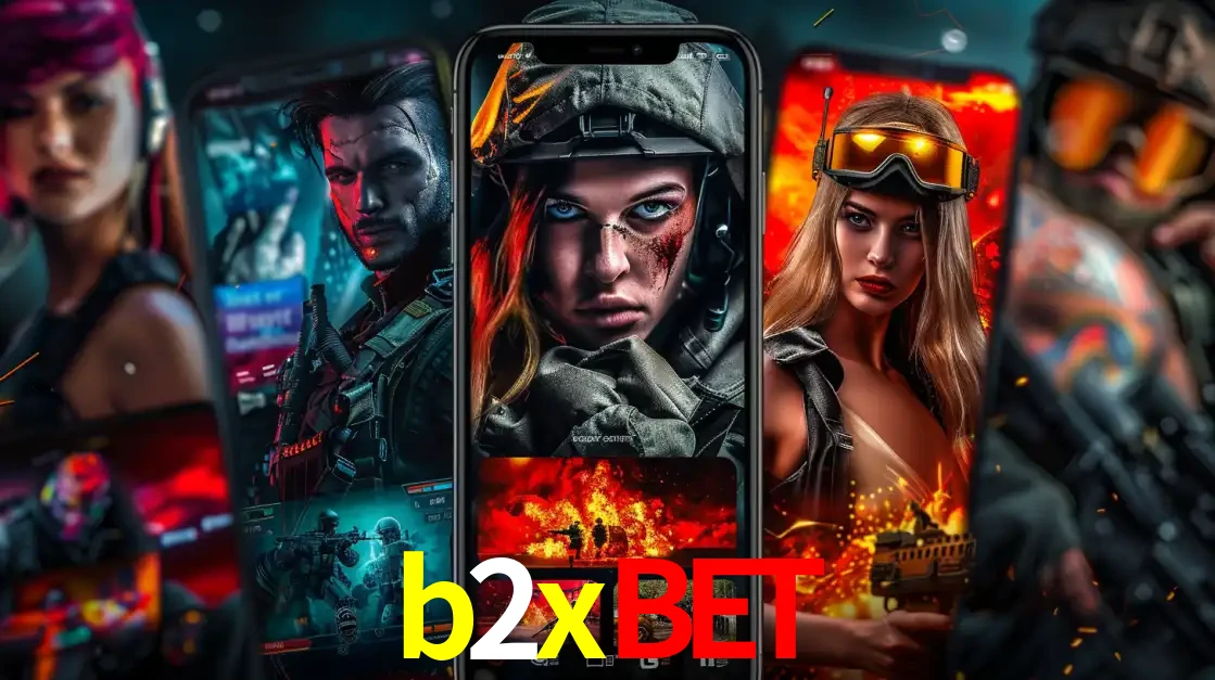 Montagem de telas de celular mostrando diversos personagens, masculinos e femininos, de um jogo de tiro, ilustrando a diversidade de equipes de e-sports para apostar no b2xbet.