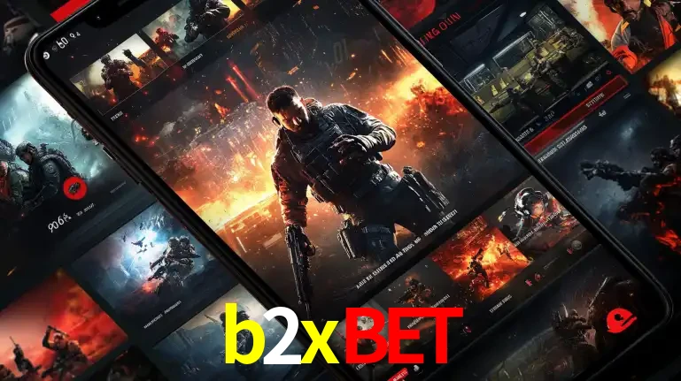 Tela de um celular exibindo uma galeria de jogos de tiro com temática militar, mostrando a variedade de e-sports disponíveis para apostas na plataforma de entretenimento b2xbet.